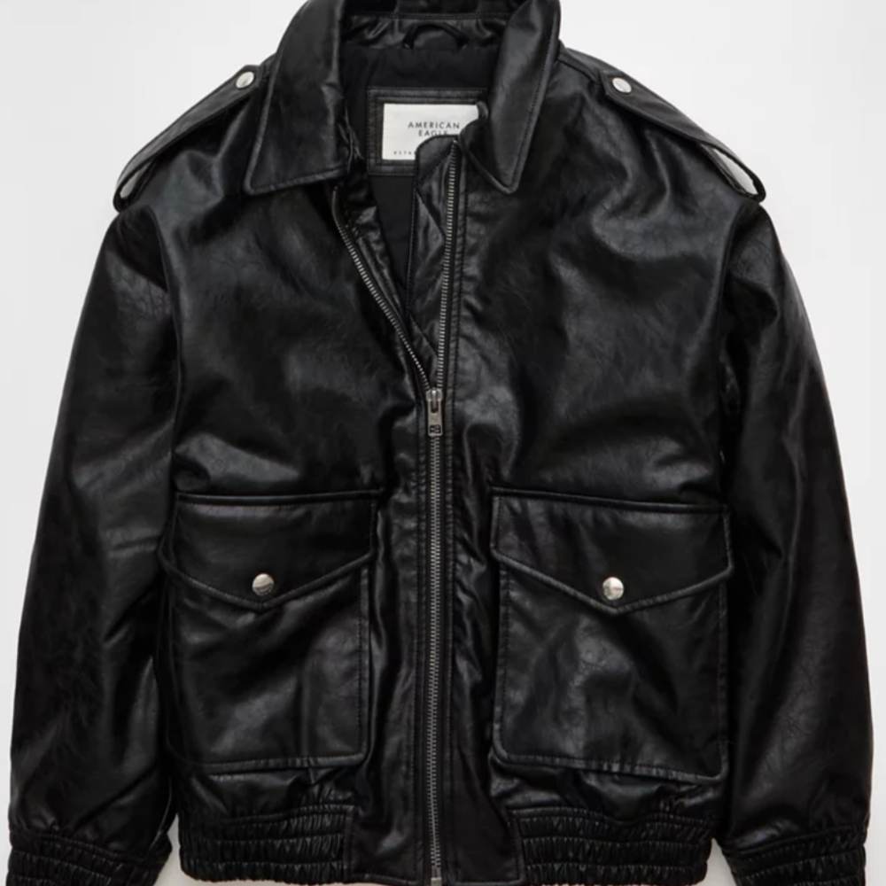 American Eagle Outfitters XL Black Faux Leather Oversized Bomber Jacket